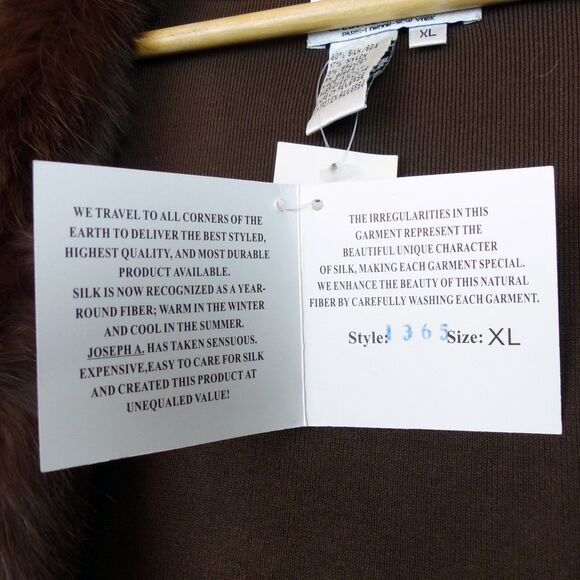 VTG Joseph A. Cardigan Women XL Brown Silk Blend Faux Fur Trim Crop Sweater Y2K - Picture 13 of 13